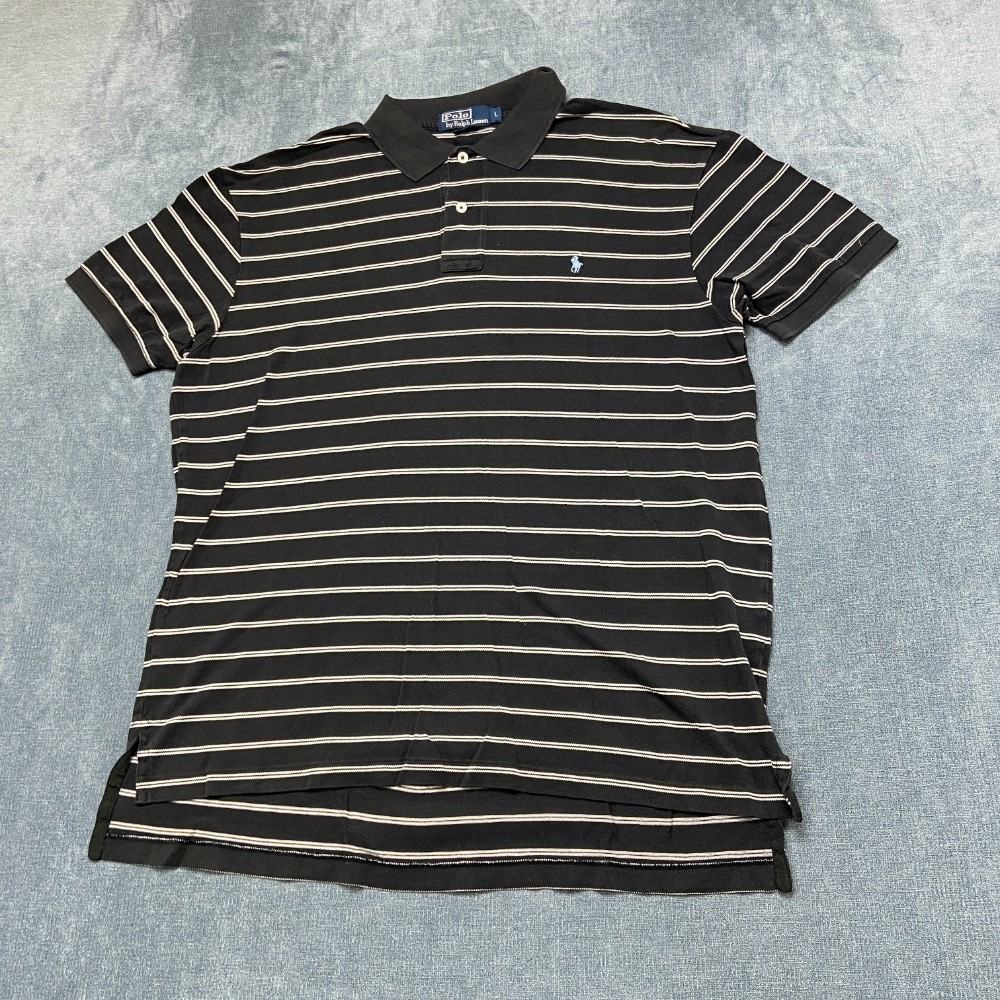 Polo Ralph Lauren Shirt Mens L Black Striped Performance Golf Tennis Side Slit
